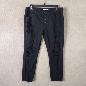 Refuge Jeans Womens 10 Black Distressed Button Fly Skinny Cotton